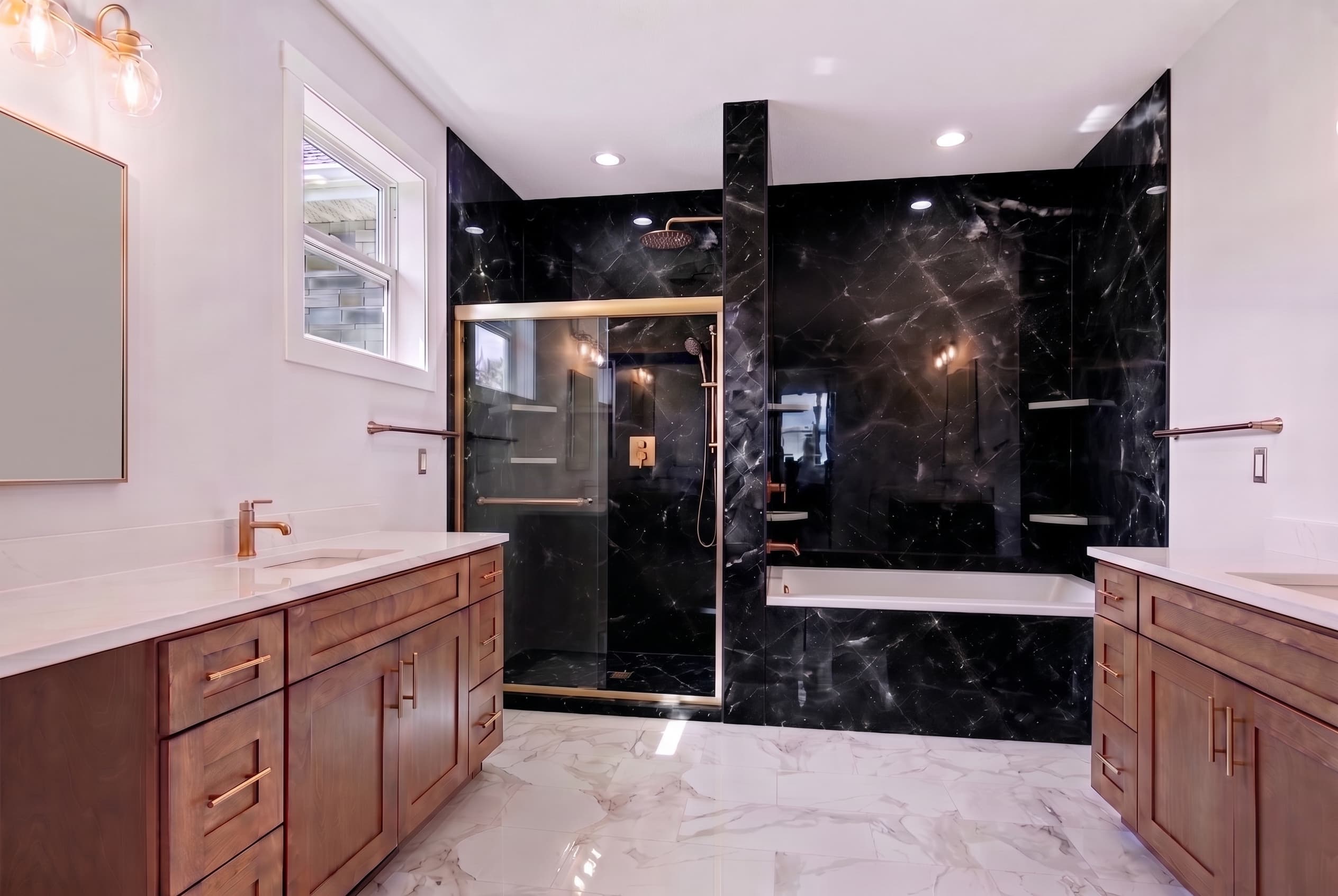 Black Marble AquaStone SPC Wall Panel Collection in Bathroom